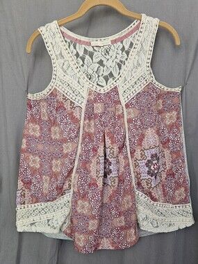Hint of Mint Pink & Cream Lace-Trimmed Printed Camisole